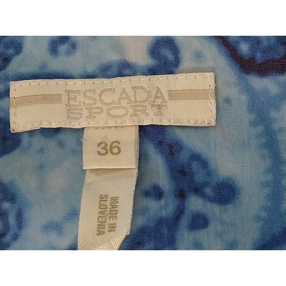 Escada Sport Blue Paisley Stretch Button Front Top Womens 36 S/M Casual Preppy - Picture 6 of 7